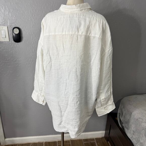R13 Women's White Drop Neck Linen Blend Button-Up Shirt, Large - Picture 3 of 7